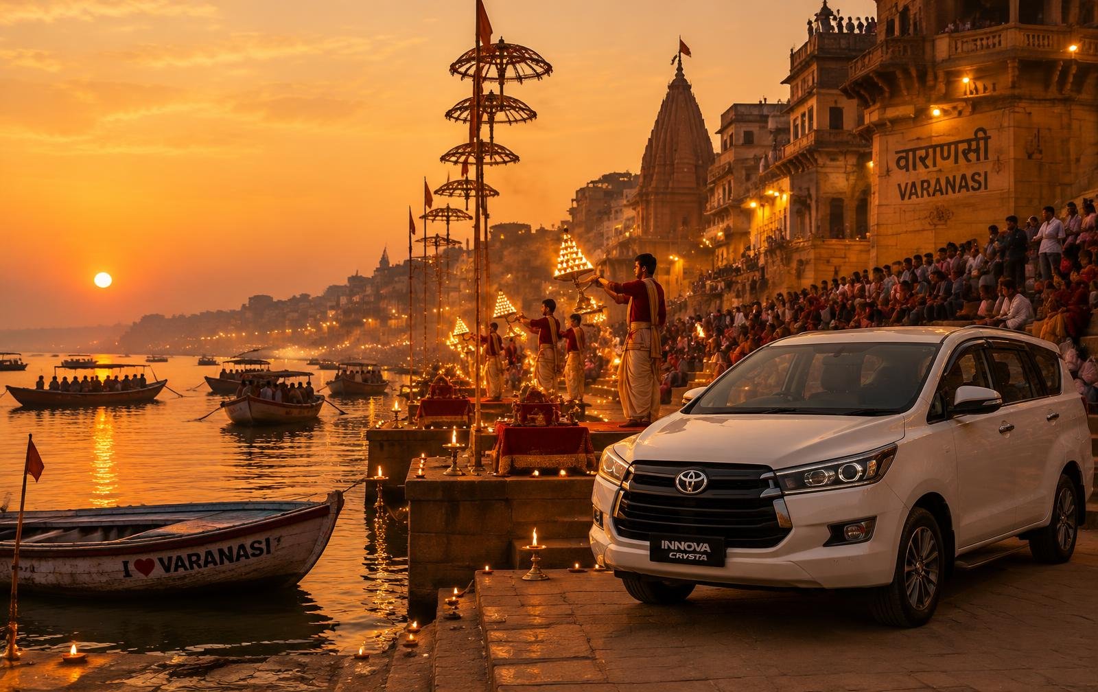 Varanasi ghat Ganga Aarti with premium Innova Crysta